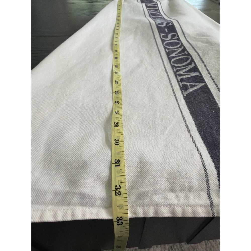 Williams Sonoma Logo Cotton Twill Apron White Navy Blue Stripe Adjustable - Picture 3 of 5